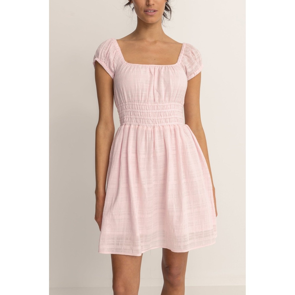 Rhythm Washed Out Cap Sleeve Dress Pink Small 100% Cotton Mini